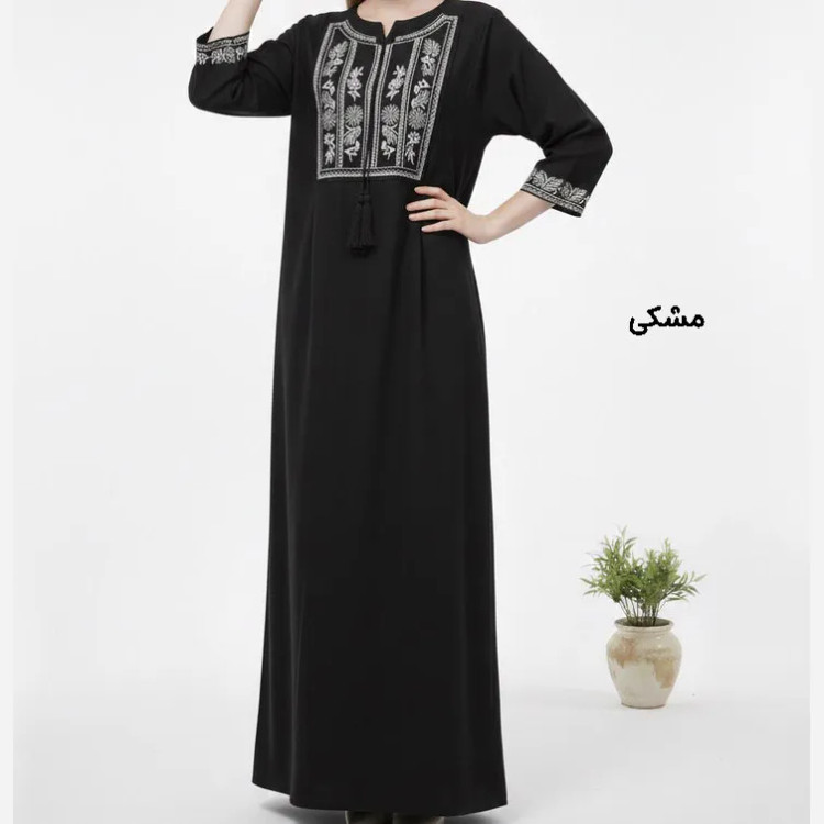 پیراهن لینن گلدوزی مایا کد 1745 فری سایز زنانه چهارفصل تنخور شیک و راحت بدون سایه اندازی و بدن نما