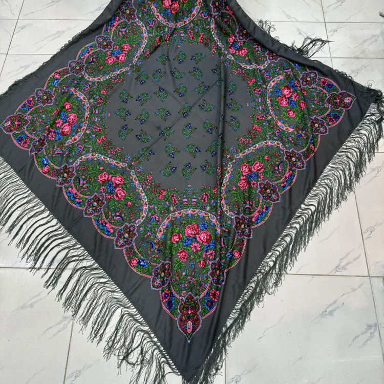 روسری نخی ترکمن قواره بزرگ کد 1659 وارداتی ترکیه ریشه دستباف چهار فصل