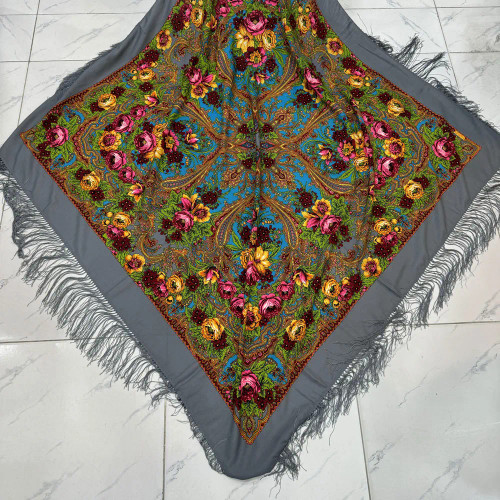 روسری نخی ترکمن ترک قواره بزرگ ریشه دستباف کد 1651