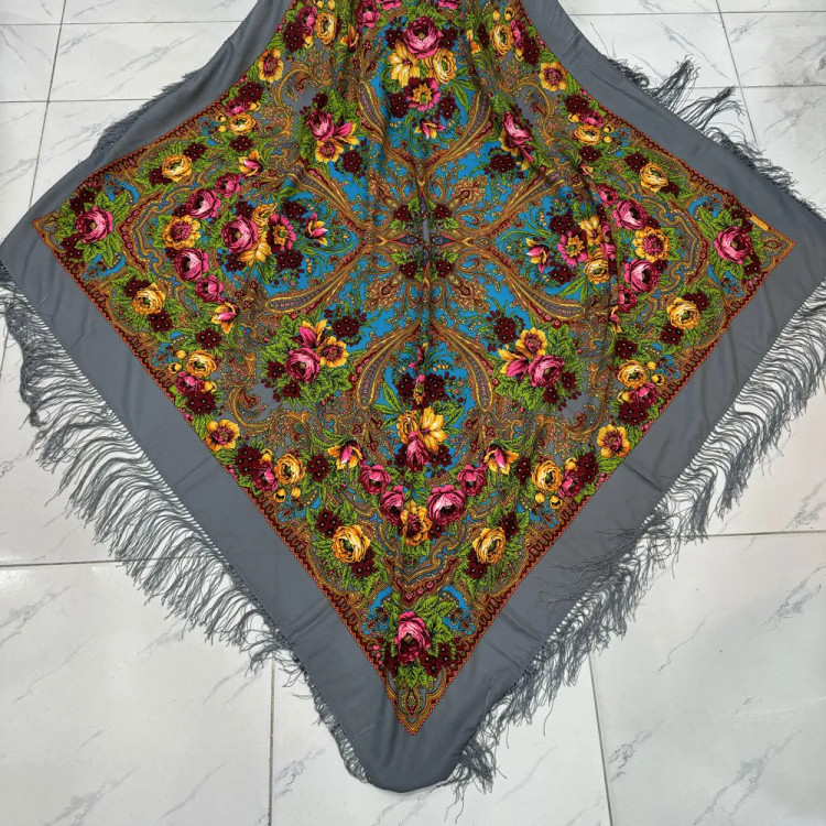 روسری نخی ترکمن ترک قواره بزرگ ریشه دستباف کد 1651