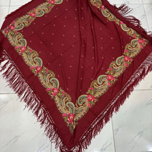 روسری نخی ترکمن کد 1652 قواره 140-150 سانت ریشه دستباف قابل استفاده 4 فصل