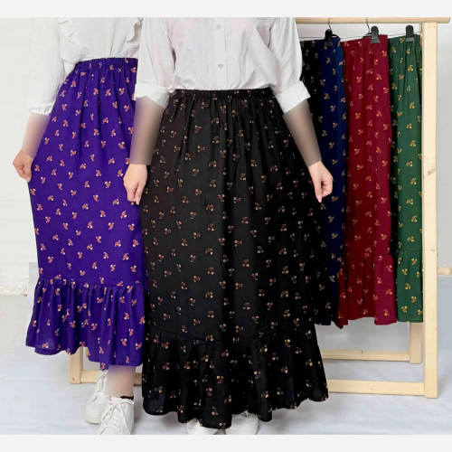 دامن نخی زنانه گلریز فری سایز تا 50 قد 95 سانتیمتر چهارفصل شیک و راحت بدون بدن نما