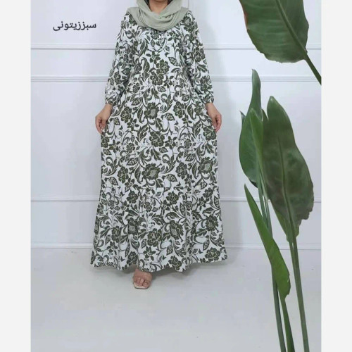 پیراهن ساحلی نخی فلور زمینه سفید فری سایز (38 تا 48) بدون بدن نما