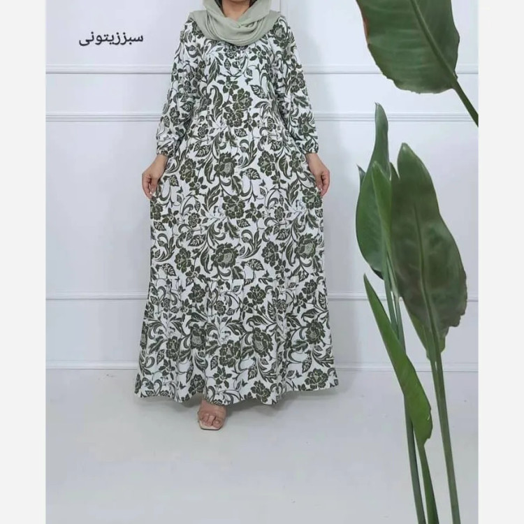 پیراهن ساحلی نخی فلور زمینه سفید فری سایز (38 تا 48) بدون بدن نما