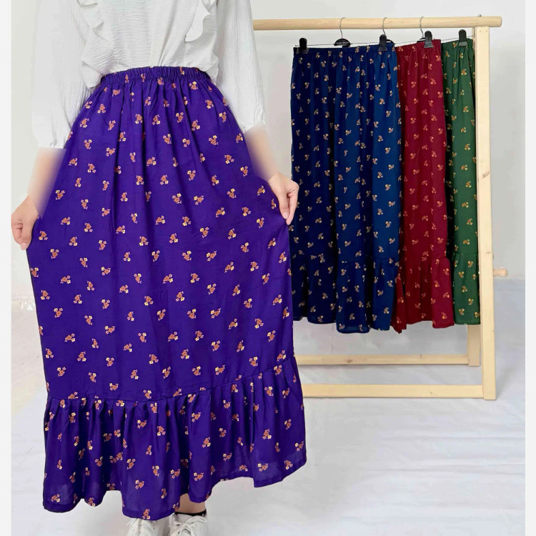 دامن نخی زنانه گلریز فری سایز تا 50 قد 95 سانتیمتر چهارفصل شیک و راحت بدون بدن نما