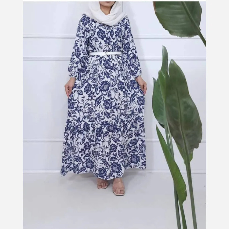 پیراهن ساحلی نخی فلور زمینه سفید فری سایز (38 تا 48) بدون بدن نما