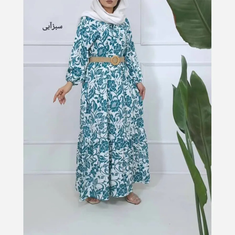 پیراهن ساحلی نخی فلور زمینه سفید فری سایز (38 تا 48) بدون بدن نما