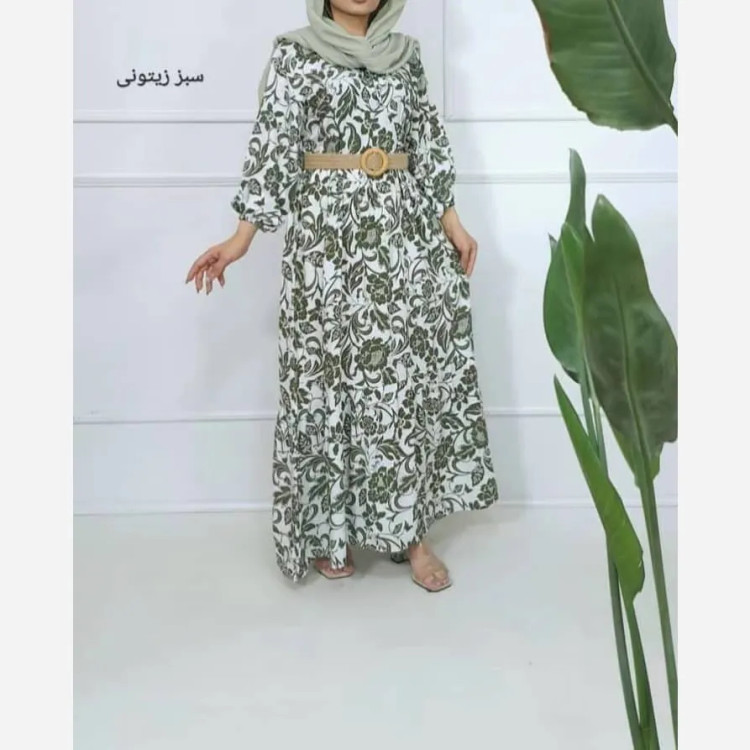 پیراهن ساحلی نخی فلور زمینه سفید فری سایز (38 تا 48) بدون بدن نما