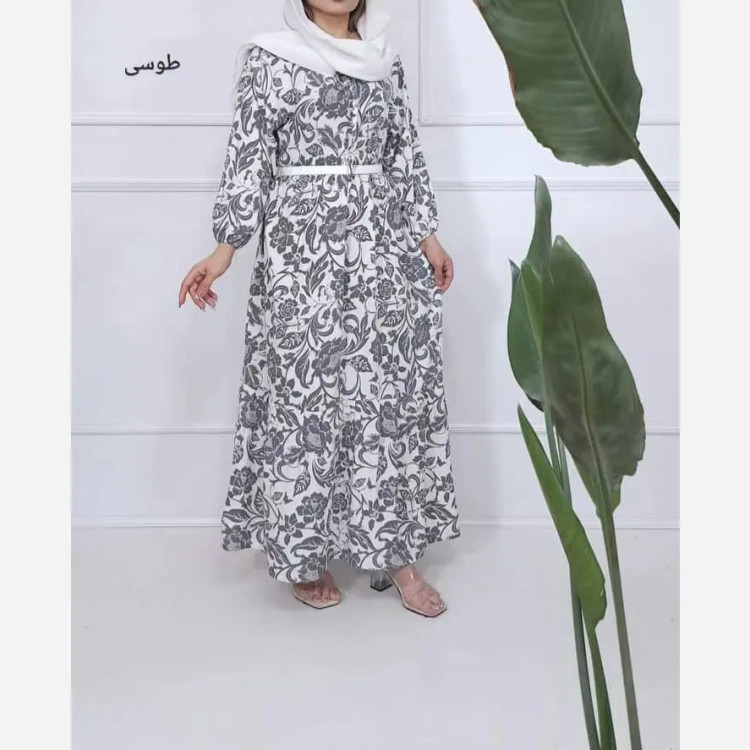 پیراهن ساحلی نخی فلور زمینه سفید فری سایز (38 تا 48) بدون بدن نما