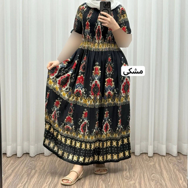 پیراهن کریشه آستین کوتاه زنانه فری سایز تا 52 کمربنددار چهارفصل تنخور شیک و راحت کد 1181