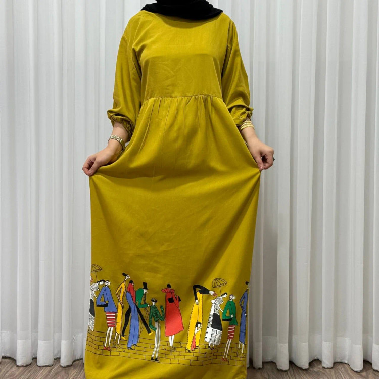 پیراهن ساحلی زنانه نخی فری سایز تا 48 قد 133 کمر بند دار شیک راحت چهارفصل