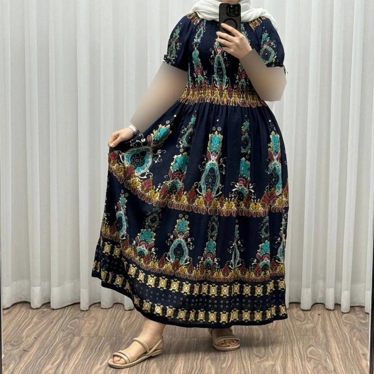 پیراهن کریشه آستین کوتاه زنانه فری سایز تا 52 کمربنددار چهارفصل تنخور شیک و راحت کد 1181