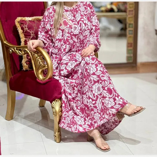 پیراهن فلور نخی رنگی فری سایز تا 46 قد 140 کمربنددار چهارفصل شیک و راحت بدون آبرفت و رنگ رفت