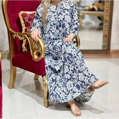 پیراهن فلور نخی رنگی فری سایز تا 46 قد 140 کمربنددار چهارفصل شیک و راحت بدون آبرفت و رنگ رفت