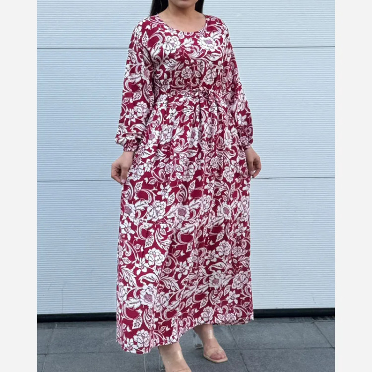 پیراهن فلور نخی رنگی فری سایز تا 46 قد 140 کمربنددار چهارفصل شیک و راحت بدون آبرفت و رنگ رفت