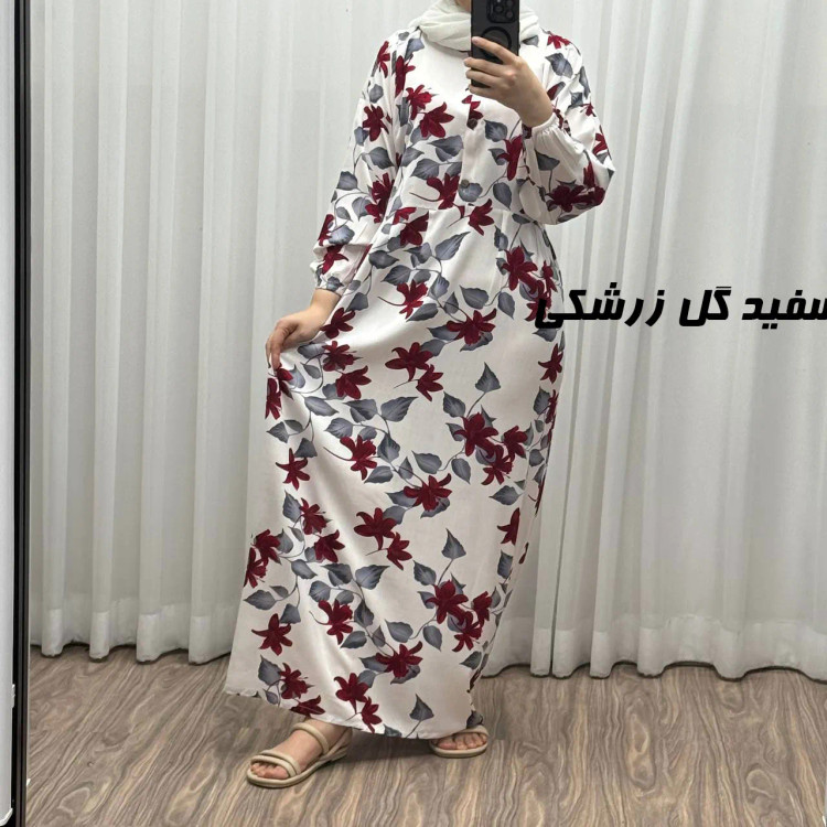 پیراهن نخی گلدار فری سایز تا 54 زنانه چهارفصل جلو دکمهدار کمربنددار طلاکوب تنخور شیک راحت