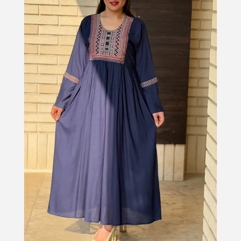 پیراهن ساحلی زنانه گلدوزی هندی فری سایز تا 48 نخ وارداتی کمربنددار چهارفصل شیک راحت