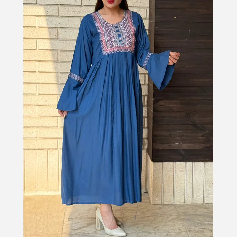 پیراهن ساحلی زنانه گلدوزی هندی فری سایز تا 48 نخ وارداتی کمربنددار چهارفصل شیک راحت