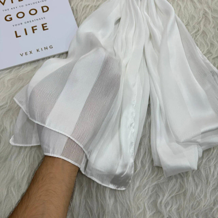 شال حریر ساتن راه راه قواره بزرگ 180x70 زنانه روزمره بدون سر خوردن و چروک