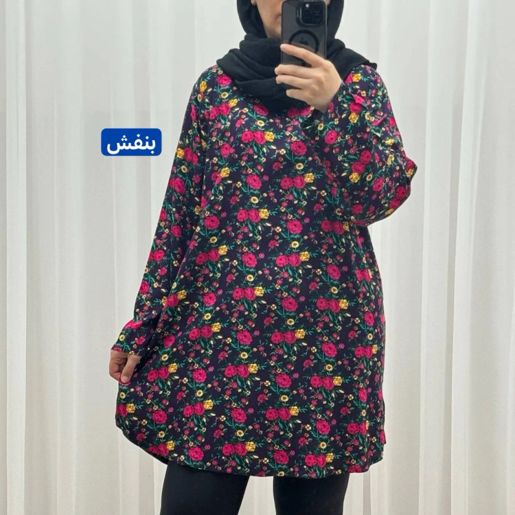 تونیک زنانه نخی ترکمنستان گلریز فری سایز تا 52 تنخور شیک و راحت چهار فصل با کمربند سایه نمیندازد