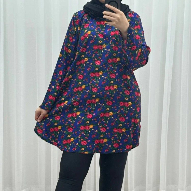 تونیک زنانه نخی ترکمنستان گلریز فری سایز تا 52 تنخور شیک و راحت چهار فصل با کمربند سایه نمیندازد