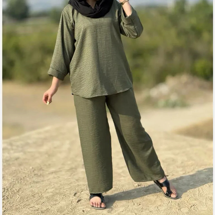 ست بلوز شلوار صوفیا فری سایز زنانه مناسب تا سایز 50 چهارفصل شیک و راحت بدون آبرفت و رنگ رفت