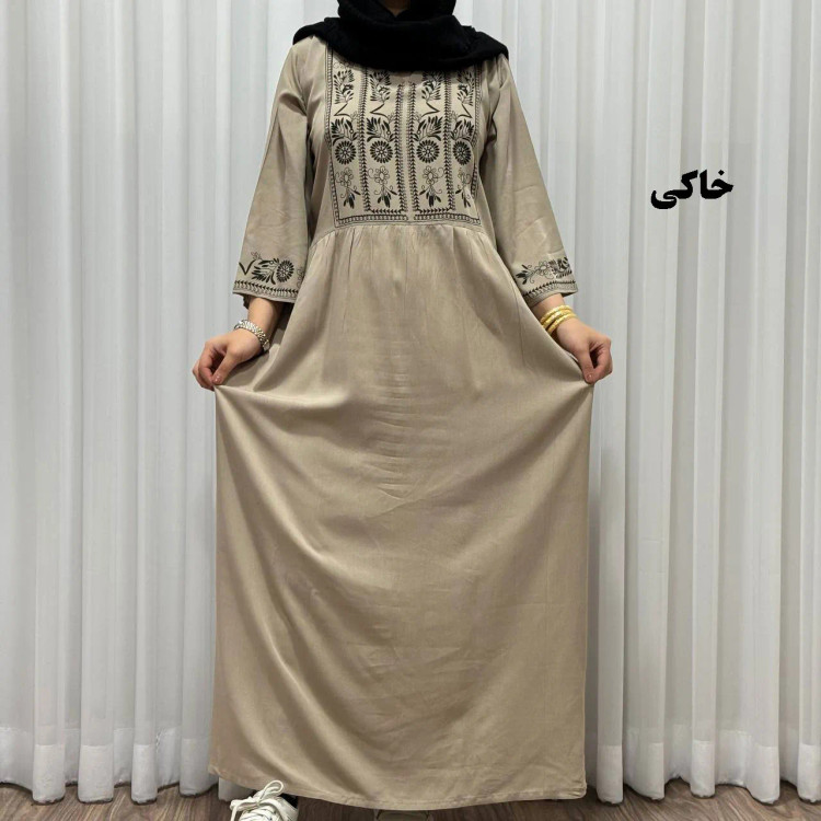 پیراهن ساحلی زنانه نخی مدل الهه فری سایز تا 46 کمربند دار تن خور شیک و راحت چهارفصل سایه نمیندازد