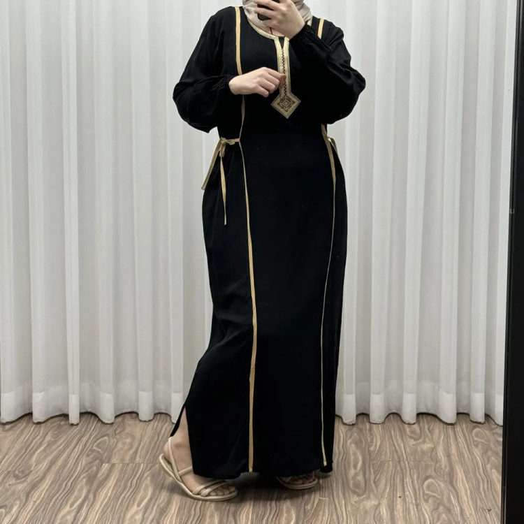 پیراهن گلدوزی یال کد 1635 فری سایز تا 50 نخی چهارفصل کمربنددار شیک و راحت زنانه