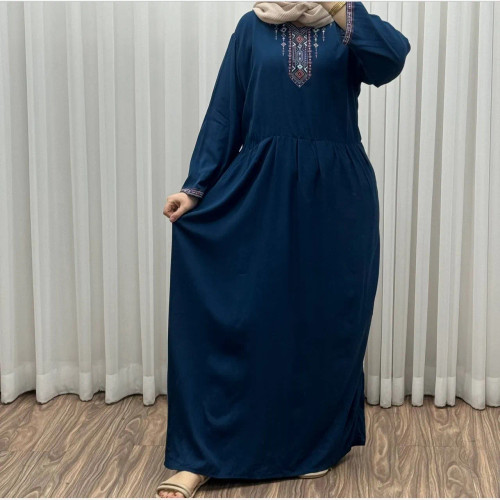 پیراهن ساحلی نخی آتریسا کد 1496 فری سایز تا 46 کمربنددار چهارفصل شیک و راحت بدون سایه اندازی