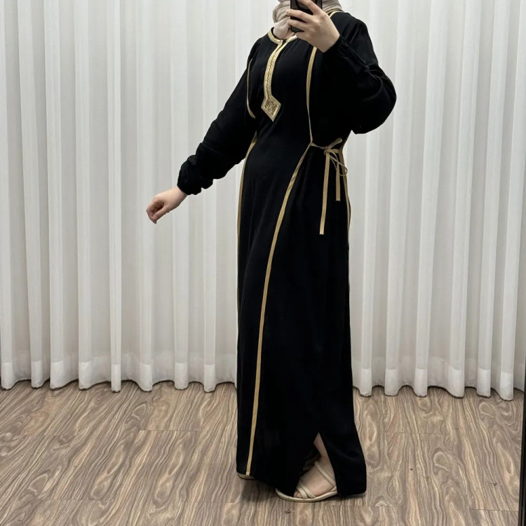 پیراهن گلدوزی یال کد 1635 فری سایز تا 50 نخی چهارفصل کمربنددار شیک و راحت زنانه