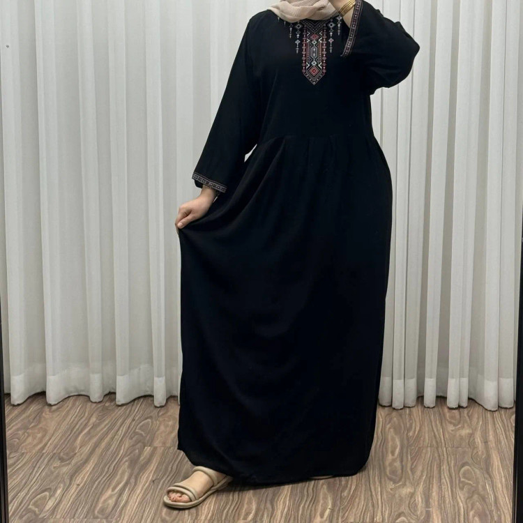 پیراهن ساحلی نخی آتریسا کد 1496 فری سایز تا 46 کمربنددار چهارفصل شیک و راحت بدون سایه اندازی