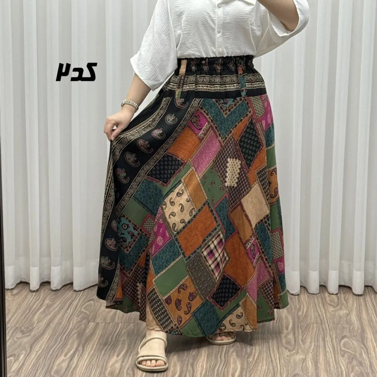 دامن وارداتی اندونزی طرح چهل تیکه فری سایز مناسب تا سایز 48 قد 95 سوپر نخ چهارفصل بدن نما نیست