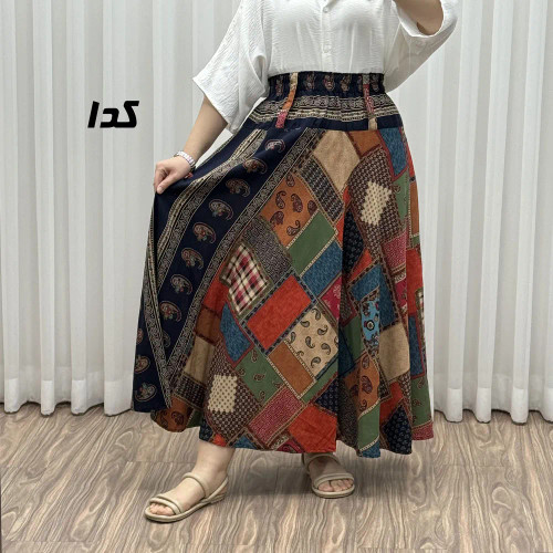 دامن وارداتی اندونزی طرح چهل تیکه فری سایز مناسب تا سایز 48 قد 95 سوپر نخ چهارفصل بدن نما نیست