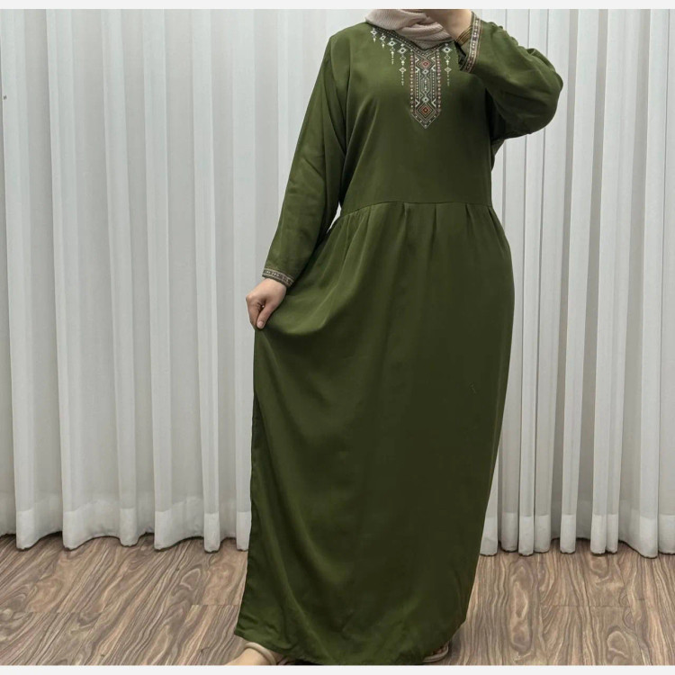 پیراهن ساحلی نخی آتریسا کد 1496 فری سایز تا 46 کمربنددار چهارفصل شیک و راحت بدون سایه اندازی