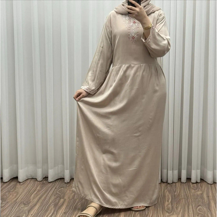 پیراهن ساحلی نخی آتریسا کد 1496 فری سایز تا 46 کمربنددار چهارفصل شیک و راحت بدون سایه اندازی