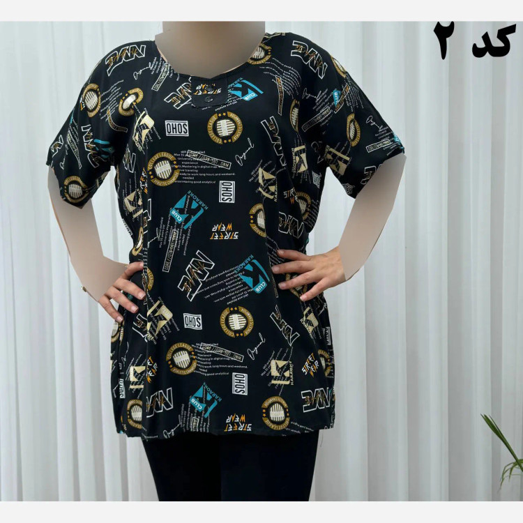 تیشرت نخی تایلندی فری سایز زنانه کد 700 تن خور شیک و راحت مناسب تا سایز 48