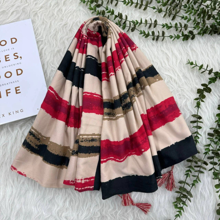 شال موهر راه راه زنانه قواره بزرگ 190x75 سانتی متر مناسب استفاده روزمره بدون آبرفت و رنگ رفت