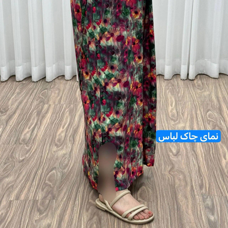 پیراهن نخی سه بعدی طلاکوب فلور بوگاتی فری سایز تا 52 زنانه کمربنددار چهارفصل شیک