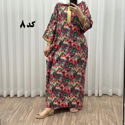 پیراهن نخی سه بعدی طلاکوب فلور بوگاتی فری سایز تا 52 زنانه کمربنددار چهارفصل شیک