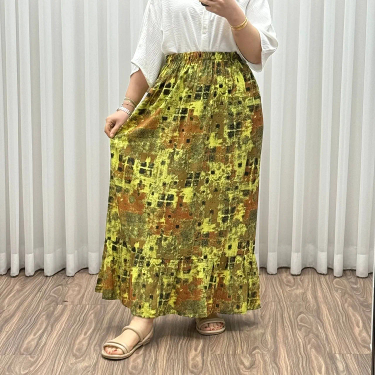 دامن نخی طرحدار فری سایز تا سایز 48 قد 97 سانتیمتر چهارفصل تنخور شیک و راحت بدون آبرفت و رنگرفت بدننما نیست