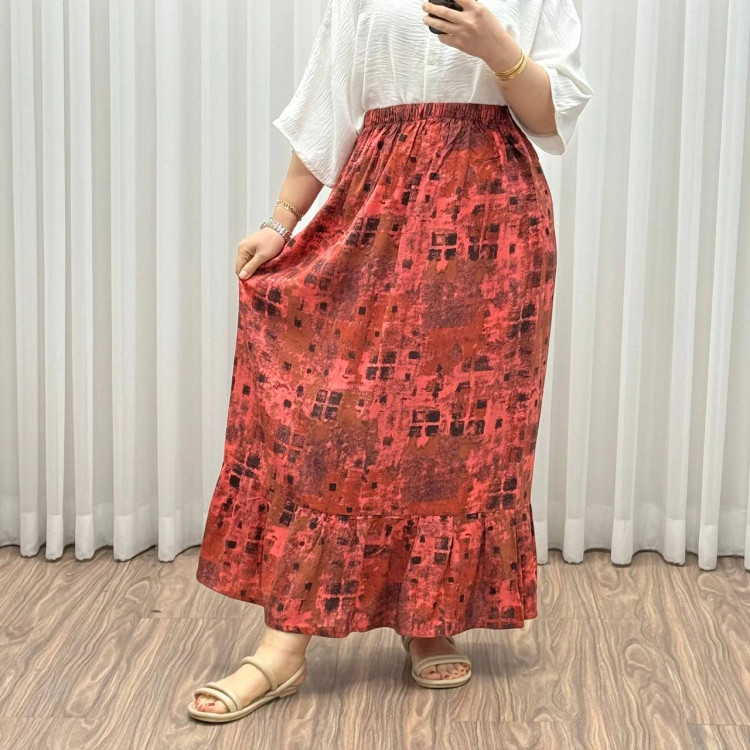 دامن نخی طرحدار فری سایز تا سایز 48 قد 97 سانتیمتر چهارفصل تنخور شیک و راحت بدون آبرفت و رنگرفت بدننما نیست