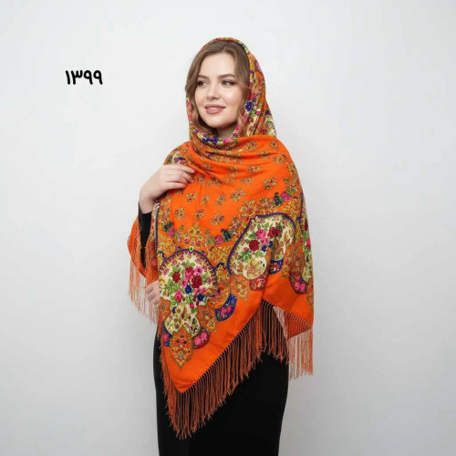 روسری ترکمن اصل ترکیه قواره بزرگ جنس نخی ریشه دستباف چهار فصل کد 1399