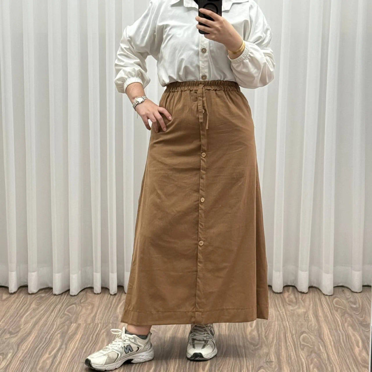 دامن لنین فری سایز شیک و راحت مناسب تا سایز 54 چهارفصل بدون آبرفت و رنگ رفت کمربند دار