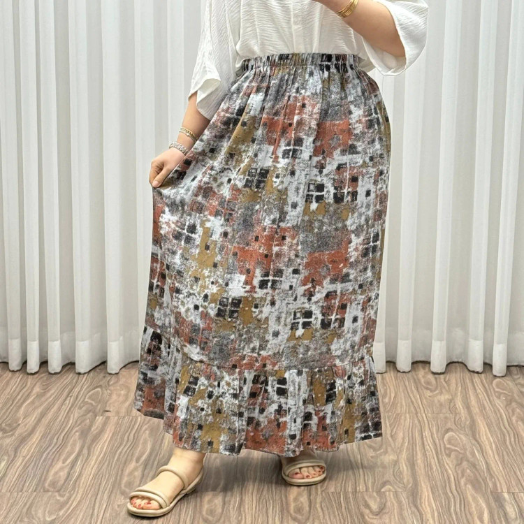 دامن نخی طرحدار فری سایز تا سایز 48 قد 97 سانتیمتر چهارفصل تنخور شیک و راحت بدون آبرفت و رنگرفت بدننما نیست