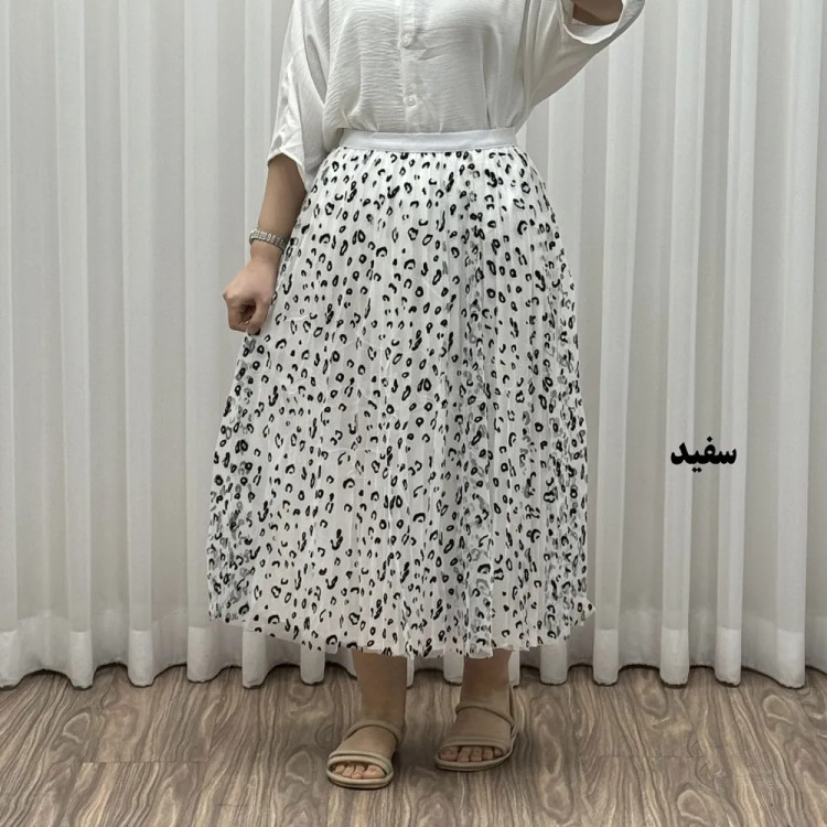 دامن گیپوری پلنگی فری سایز تا 46 قد 82 سانتیمتر زنانه شیک و راحت چهارفصل