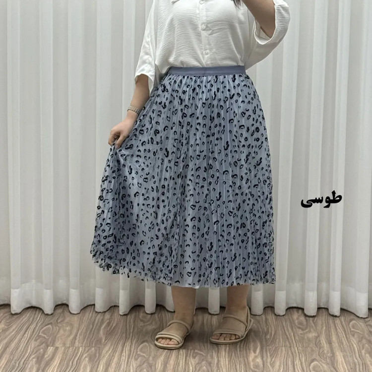 دامن گیپوری پلنگی فری سایز تا 46 قد 82 سانتیمتر زنانه شیک و راحت چهارفصل