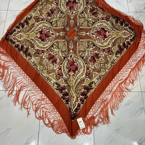 روسری نخی ترکمن کد 1647 قواره 140-150 ترکمنستان ریشه دستباف 4 فصل