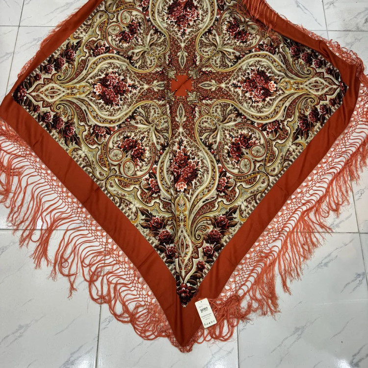 روسری نخی ترکمن کد 1647 قواره 140-150 ترکمنستان ریشه دستباف 4 فصل