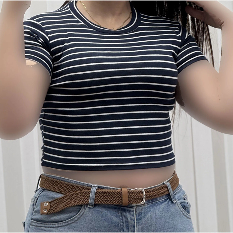 کراپ راه راه کبریتی چهارفصل زنانه دخترانه تنخور شیک سایز S M L XL XXL