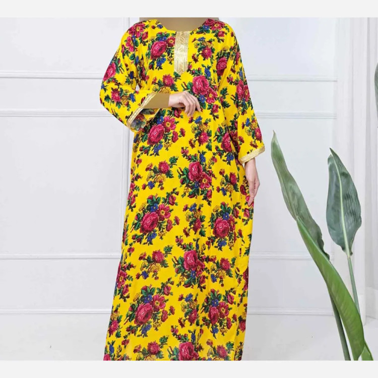 پیراهن ساحلی ترکمنستان طلاکوب گل درشت فری سایز تا 54 نخی شسته شده بدون آبرفت و رنگ رفت کمربند دار سایه نمیندازد